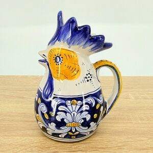 Vintage Cama Deruta Italy 5” Rooster Pitcher Majolica Hand Painted Ceramic Blue